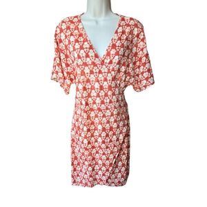 Red and White Patterned V-Neck Dress